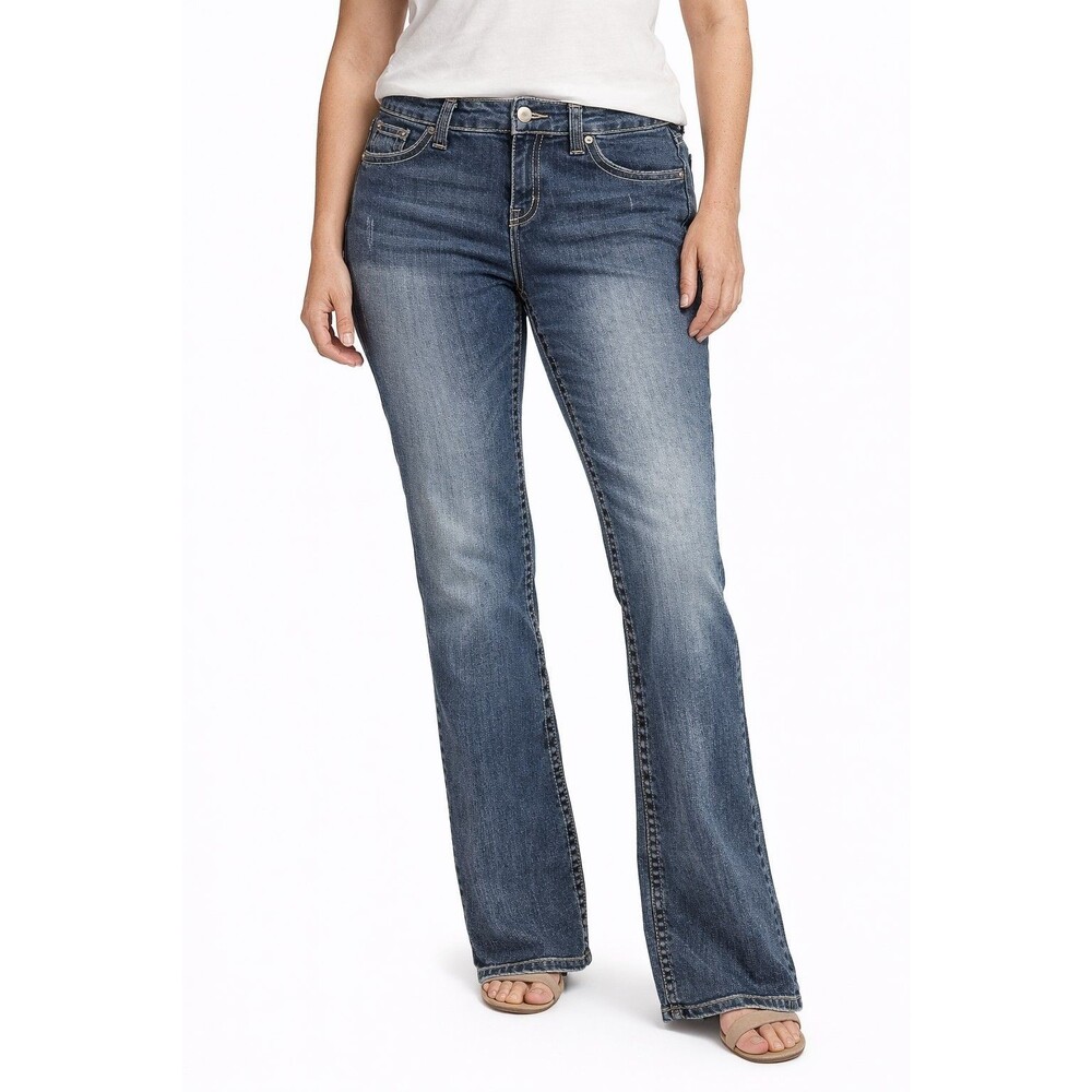 Paris Blue Womens Bootcut Blue Jeans Mid Rise Denim Faded Wash Classic Fit 17